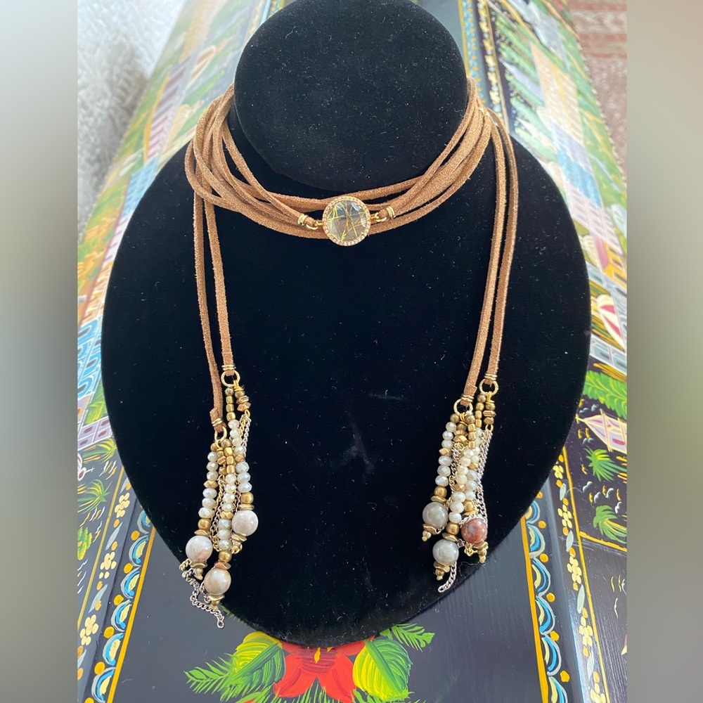 Rutilated Quartz Leather Lariat Necklace